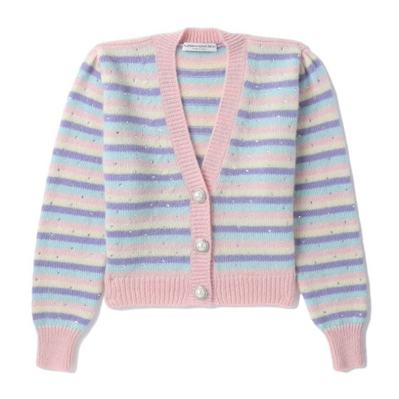 Alessandra Rich Stripe Mohair Knitted Cardigan With Hotfix size 44 - Picture 1 of 9